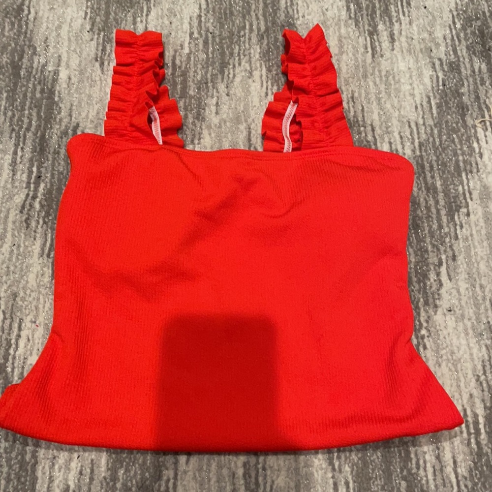 Frill Strap Red Ribbed Cami Bodysuit